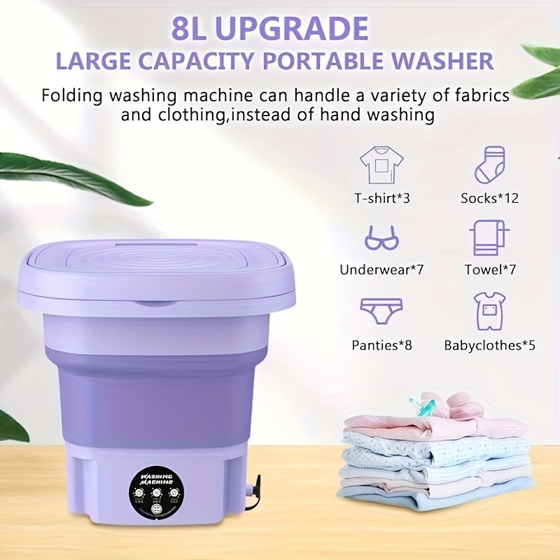Portable washing machine, suitable for small underwear items, 2.11 gallons, mini washing machine, foldable, baby clothes washing machine, underwear or new million year old washing machine, camping and travel laundry, small size, space saving
