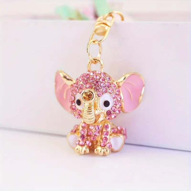 Elephant Keychain For Women - Crystal Rhinestone Animal Keyring, Bag Charm In Blue, Pink, Purple