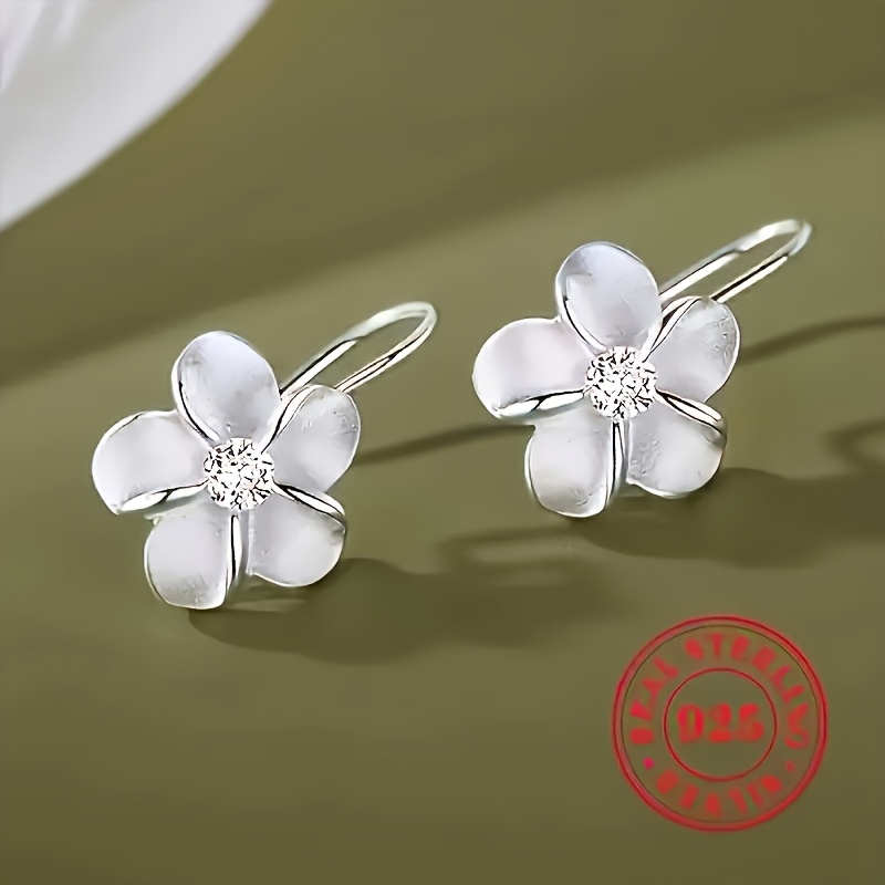 Women's S925 Silver Tassel Earrings with Synthetic Flower Inlay