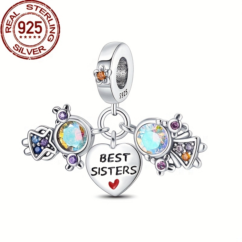 

1pc 925 Sterling Silver "best Sisters" Charm, Dangle Pendant Fit Original Bracelet, Diy Bead For Ladies Birthday Fine Jewelry Gift, Weight 3g/0.11oz