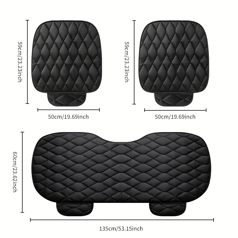 TEMU Car Seat Cushion Big Diamond Embroidered Plush Three-piece Set, Front Driver And Passenger Seat, Rear Seat 1pc Warm, Smooth, Soft, And