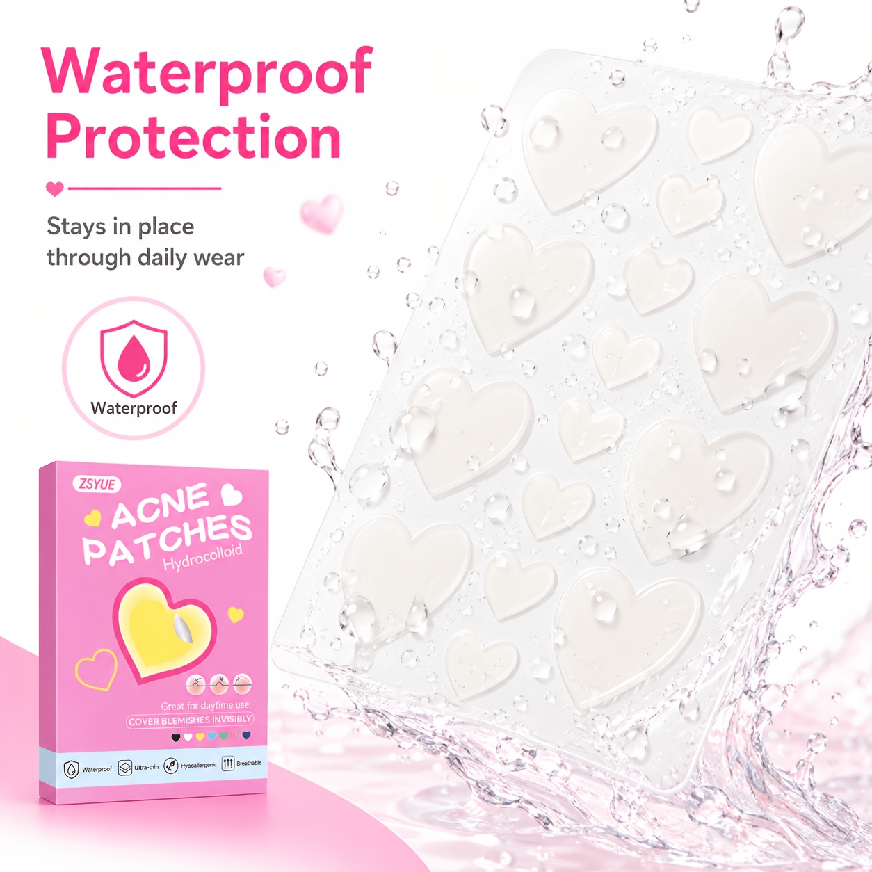 1260pcs Heart-Shaped Hydrocolloid Patches for Face Care