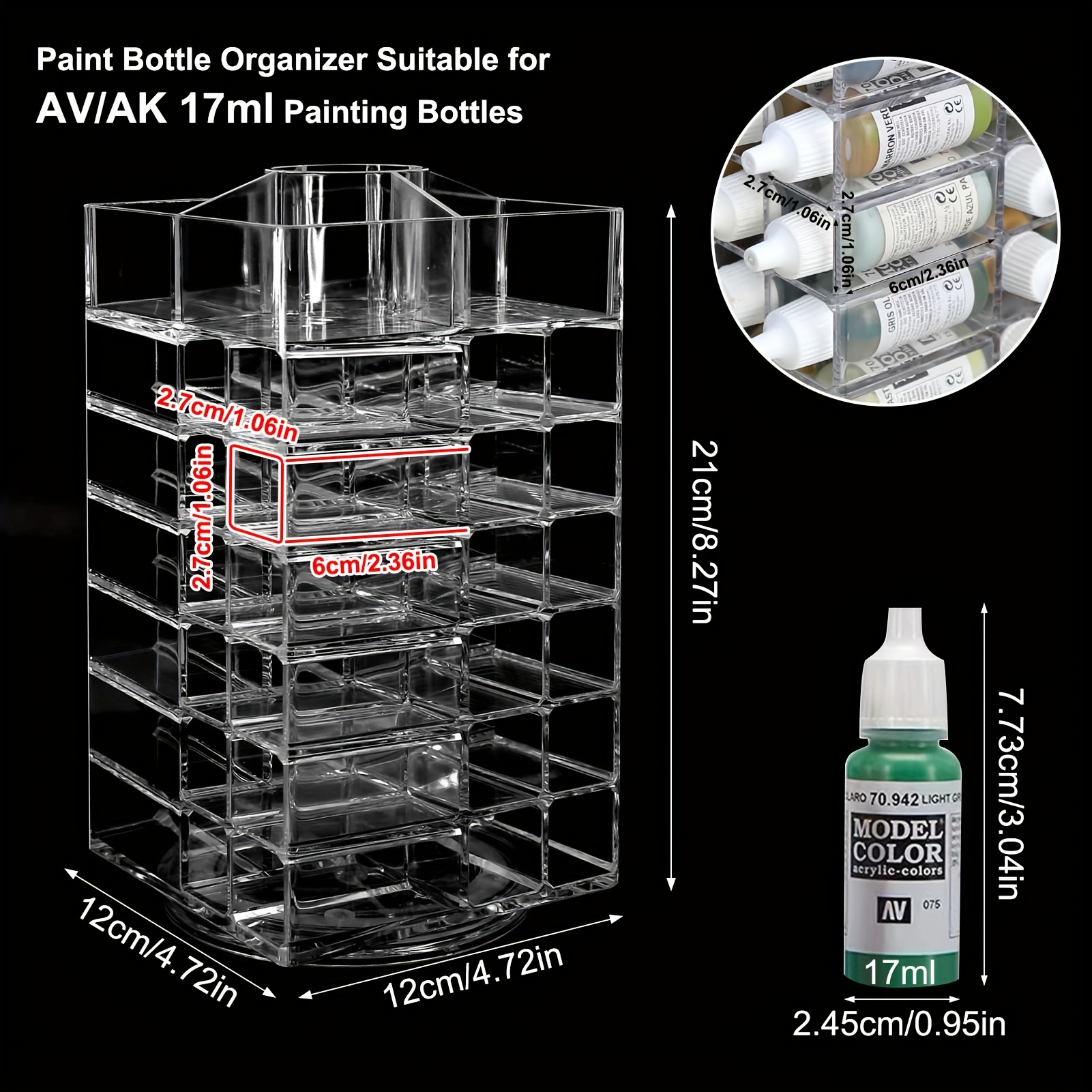 TEMU Sn02 Spinning Paint Organizer Rack For 48 Pigment Bottles, Rotating Tower Craft Paint Storage Holder Stand