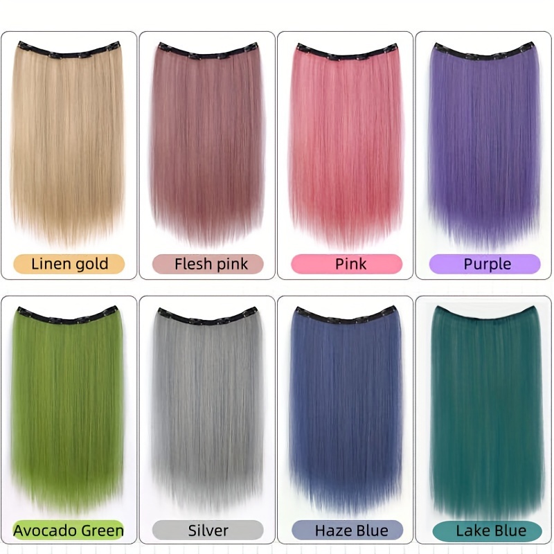 KHDULQ 10 Pezzi Extension Capelli Colorati con clip Tè bianco grigio Extension Clip Capelli Colorati per Bambini Donne 22 pollici Lungo Dritto, per Bambini Ragazze Donne Festival Feste Cosplay