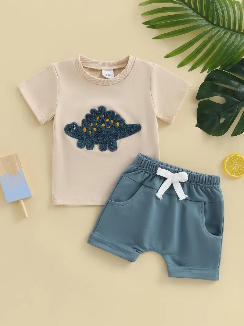 Toddler Boy Shorts Set Toddler 2-Piece Shorts Sets For Boys - Lightweight Short Sleeve Tee & Shorts, Casual Summer Outfits Plain Crew Neck Baby Clothes