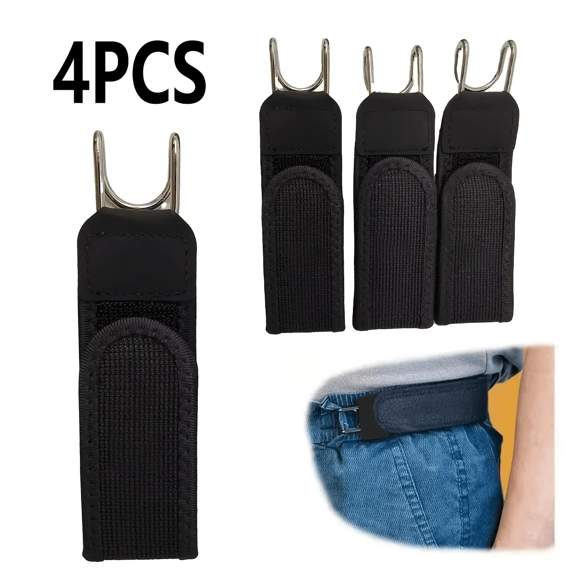 Image of 2/4pcs Elastic Belt - -free Invisible Waist Closure With Hook-and-loop Fasteners, No- System For Hunting, Fishing, Camping - Compatible With Uniforms, And Outdoor Activities (fit)