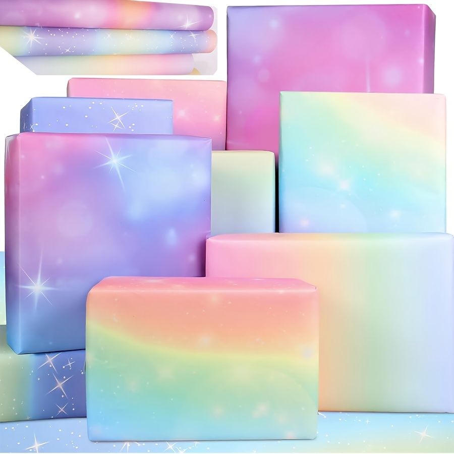 

4-pack Gradient Rainbow Gift Wrap Paper, Matte Ombre Wrapping Sheets, Starry , Ideal For Birthday, Anniversary, And Wedding Presents - 4 Diverse Patterns