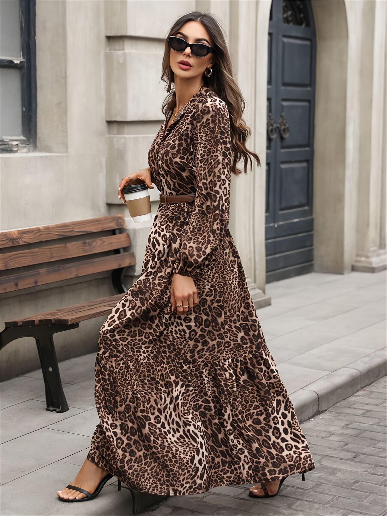 leopard print long sleeve dress | Temu United Kingdom