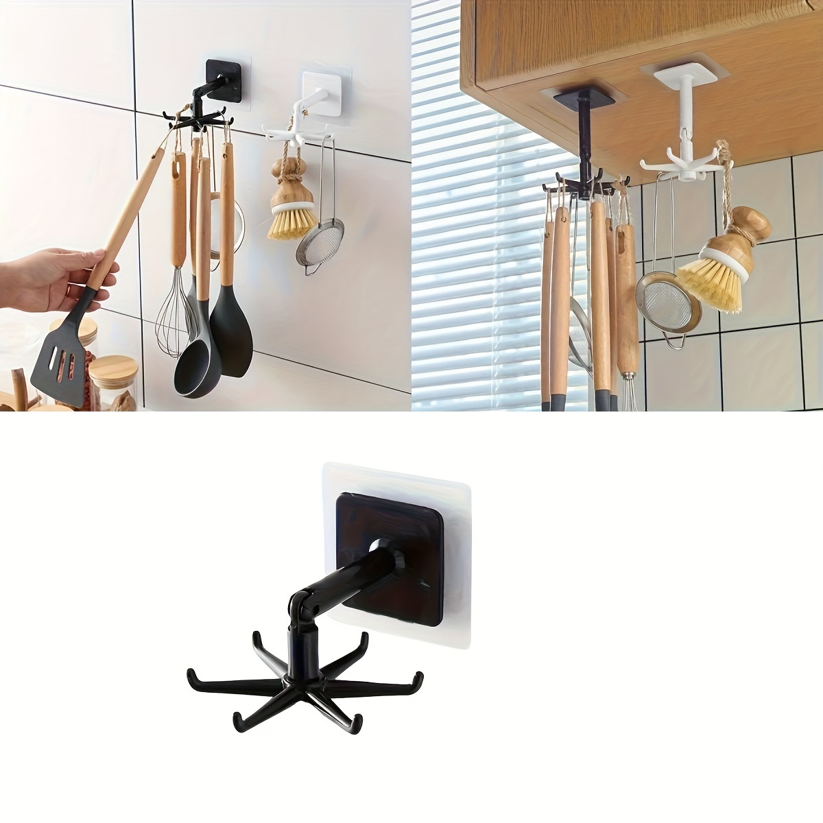 

1pc 360-degree Rotating Pot Rack, No-drill Wall Mount Hanging Shelf, Plastic Round Ceiling Storage With Utensil Holder For Kitchen