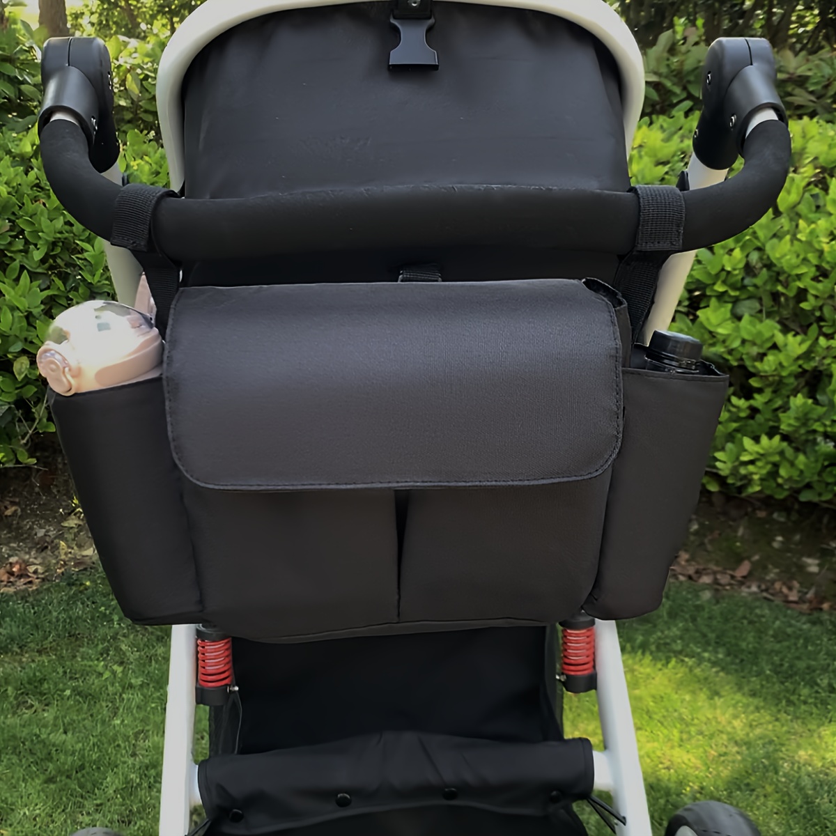 ZMDMAH Luiertas, kinderwagen-organizer, kinderwagentas, buggy-tas, kinderwagen, verstelbare schouderbanden, luiertas, zwart, buggy-organizer met drinkflessentas en telefoontasje