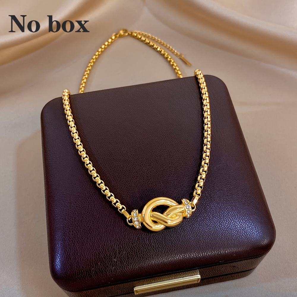 2pc 18K Golden Plated Box Chain Waterdrop & Twisted Dough Pendant Necklace