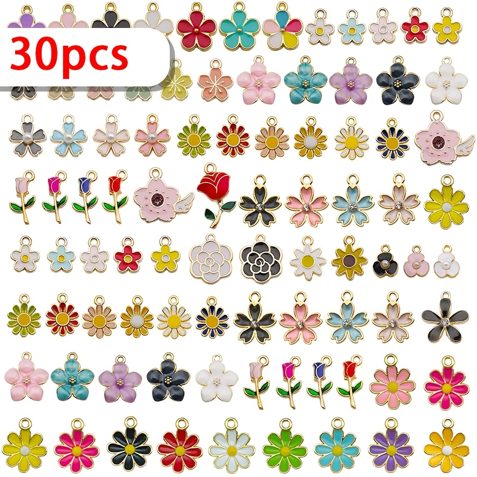 E-shop 30 Stück bunte Blumen-Anhänger aus Legierung Emaille, ideal für DIY Valentinstag Schmuckherstellung, Armband, Halskette, Ohrringe,