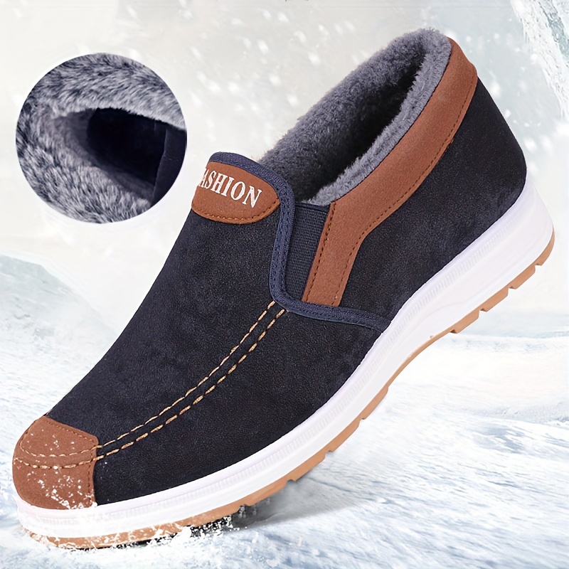 

Men's Low-top Hiking Shoes - Slip-on Casual Snow Boots With Warm Faux Fur Lining, Breathable Fabric Upper, , Solid Color, Ideal For Fall/winter Outdoor Activities