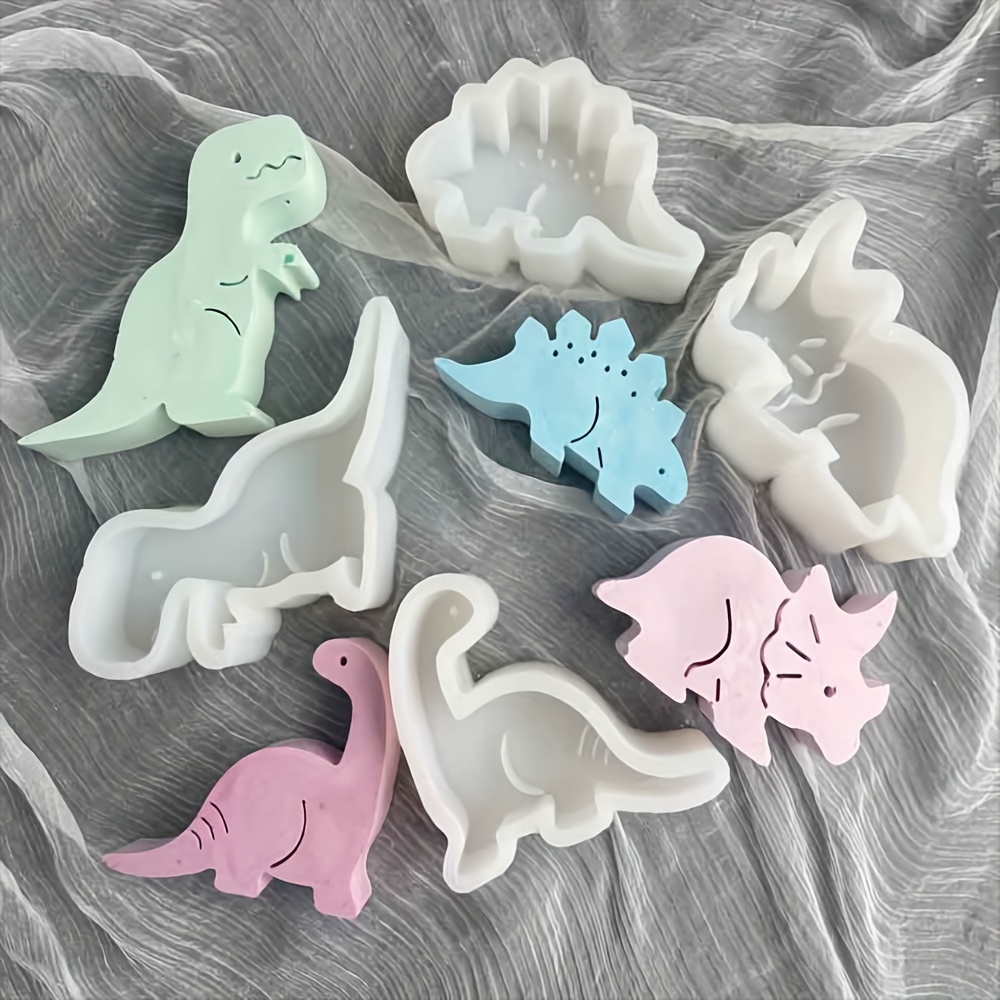 

4pcs Dinosaur & Cat Shaped Silicone Candle Molds Set For Diy Crafts And Candle Making, Flexible And Reusable Creamy White Silicone Molds