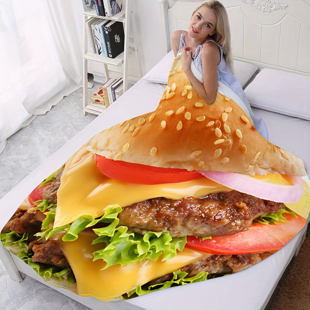 

1pc Blanket Hamburger Blanket Cute Cartoon Soft Flannel Comfortable Blanket, Light Plush Print Blanket Sofa Blanket Bed Camping Chair, Warm Plush Blanket