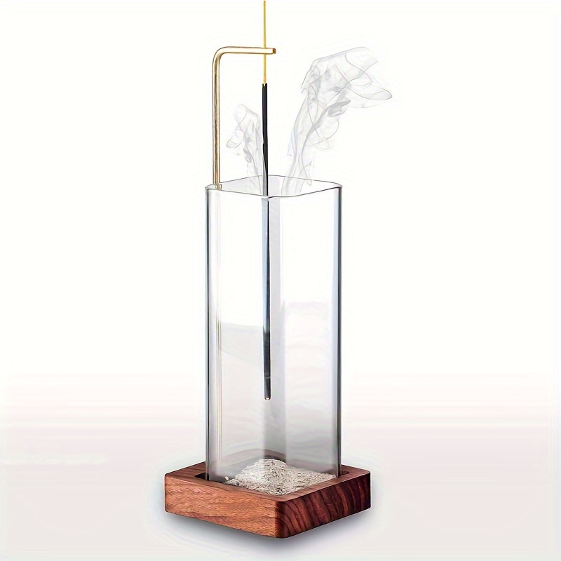 

Glass Incense Holder With Wooden Base - 1pc Elegant Home Aromatherapy Vertical Incense Stick Stand, Easy-to-clean Clear Glass Incense Burner, Simplistic Upside-down Incense Holder