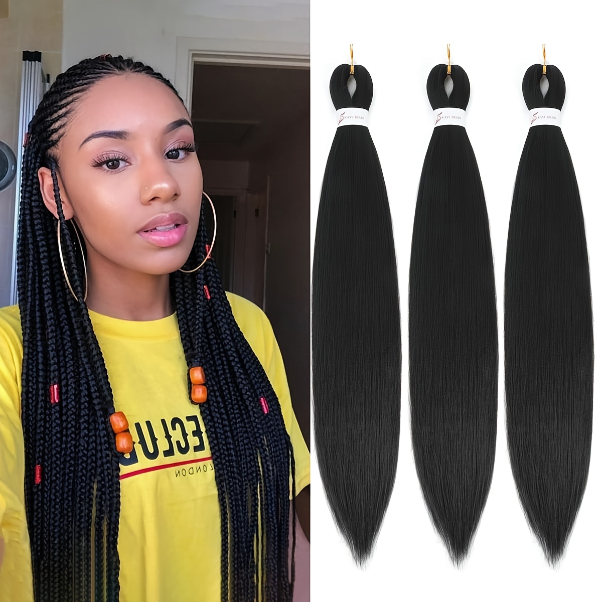 TEMU Pre Stretched Braiding Hair 26inch 3 Packs Kanekalon Braiding Hair Pre Stretched Braiding Hair For Synthetic Braiding Hair Extensions For Braids Or Twist