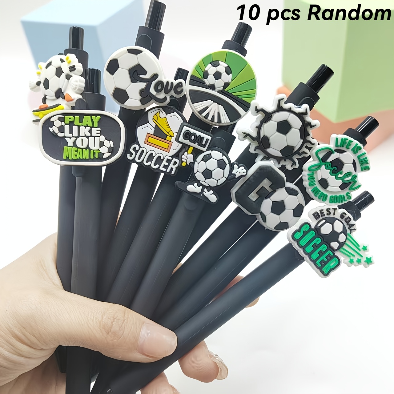Image of 5/10pcs Retractable Ballpoint Pens Personalized Black Football Writing Stationery Gel Pens Random Colors