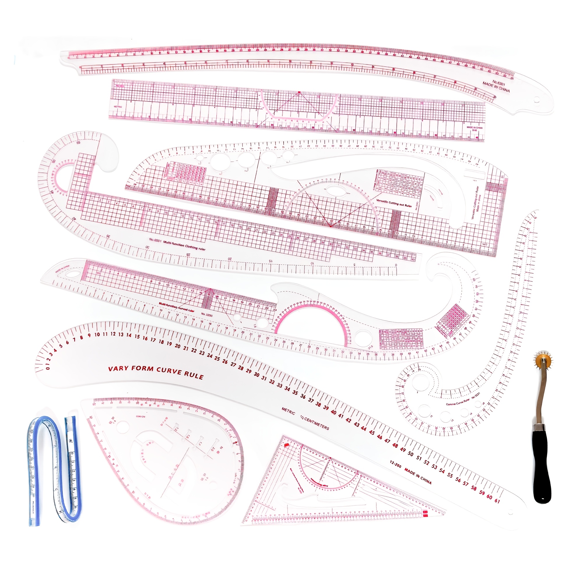TEMU 11pcs Ruler Set With Multifunctional & Multicolor Rulers Suitable For Sewing,, Pattern Making, Dressmaking, Tailoring - Professional For