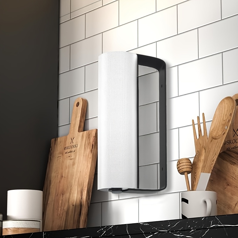 no drill kitchen bathroom organizer heavy duty   paper towel holder space saving cabinet under cabinet mount holds multiple rolls for kitchen bathroom office aluminum alloy undercounter storage modern   undercabinet accessory   mounting sturdy construction Product details 2
