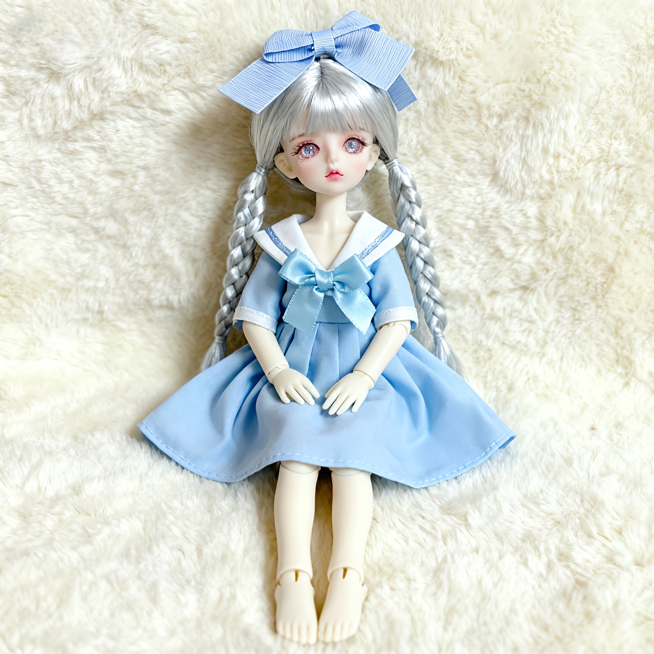 1/6 Scale * Costume 2pcs - Light Blue Sailor Dress with Matching Bow  Headpiece | Japanese Anime Outfit for Collectible Action Figures | Doll Cl