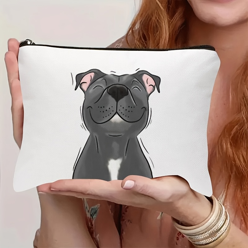 TEMU 1 X Smiling Blue Staffordshire Bull Terrier " Love" 2d Printed Design Makeup Bag/toiletry Bag, Suitable For Women, Girls, Mothers, Sisters, ,