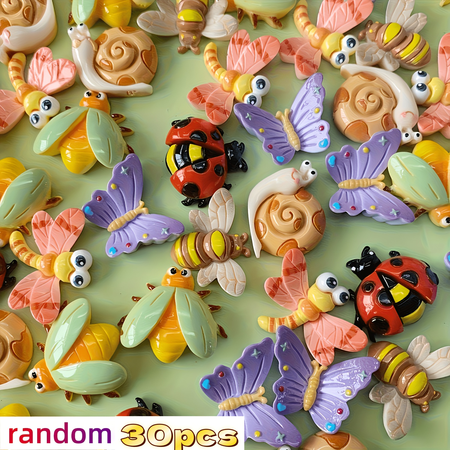 30pcs Random Mixed Insect Snail Resin Additions, Suitable For Mobile Phone Case Making Hairpin Shoe Keychain Additions Jewelry Making Materials