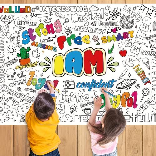 positive affirmations coloring poster for kids giant coloring poster large positive coloring tablecloth jumbo coloring books for kids classroom home birthday party supplies favor