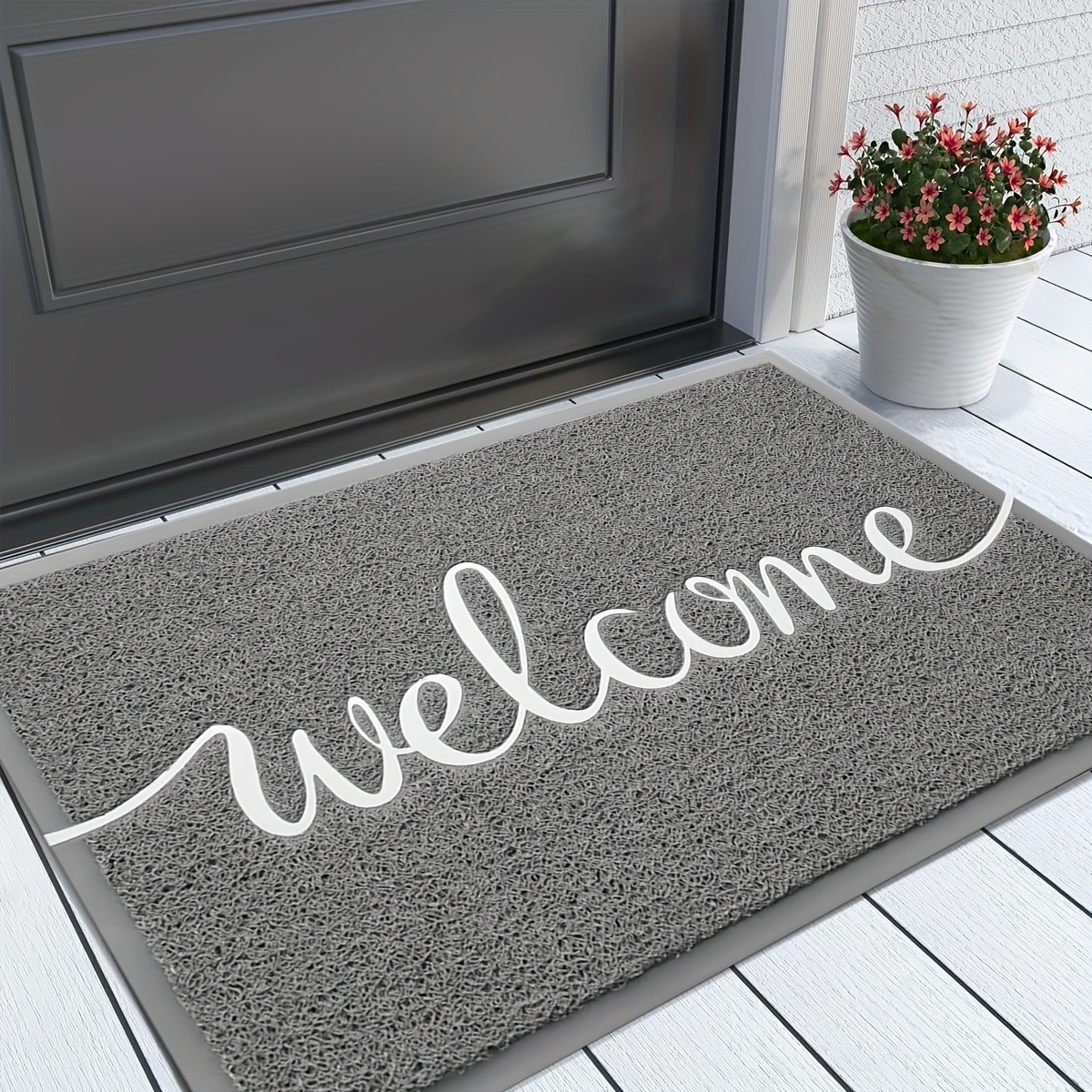 

1pc Hello/welcome Door Mat, Non-slip Absorbent Entryway Rug, Machine Washable, Rectangle Polypropylene Mat For Indoor/outdoor, Garage, Entryway, Patio, - Dirt & Mud Resistant, Easy To Clean - Grey