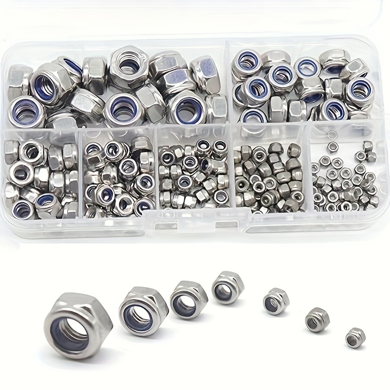 

210pcs Nylock Hex Self Locking Nuts Assortment Kit, Nylon Inserted Nuts, 304 Stainless Steel, Self Clinching Nuts