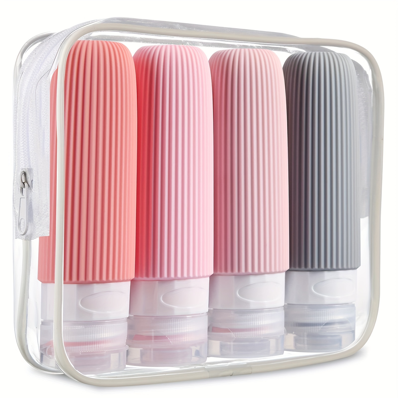 TEMU 4pcs Silicone Travel Bottles, Tsa Approved - Leak Proof, Squeezable, Bpa Free, Toiletry Containers - Includes Clear Toiletry Bag - Perfect For On-the-go Beauty And Hygiene Needs, 3oz