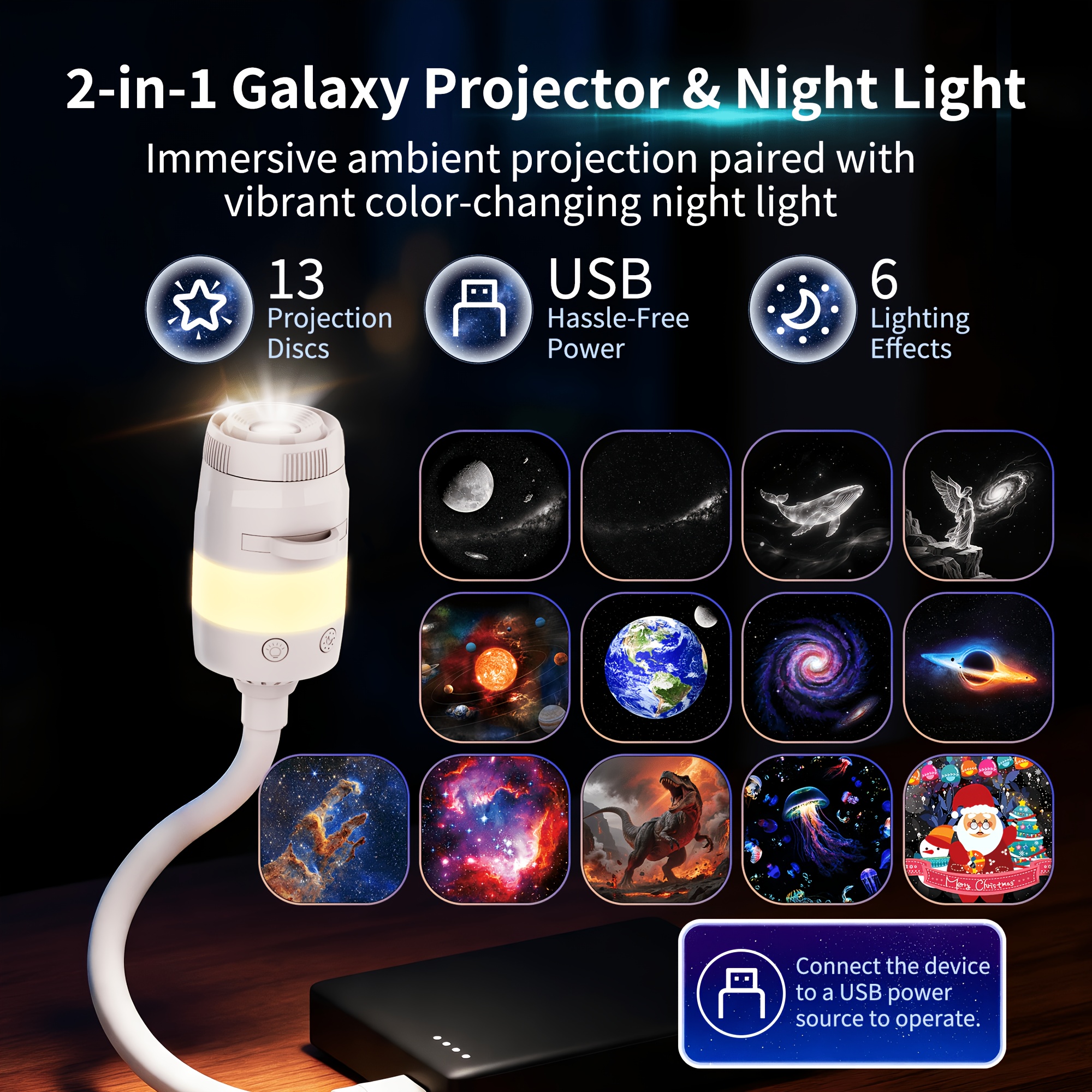 Starry Sky Night Light Projector, 2-in-1 Portable With 13 Projection Films, 360° Adjustable Brightness Control Eye- Led Night Light For Adults Bedroom, Home Ceiling, Car, Christmas Decor Gift