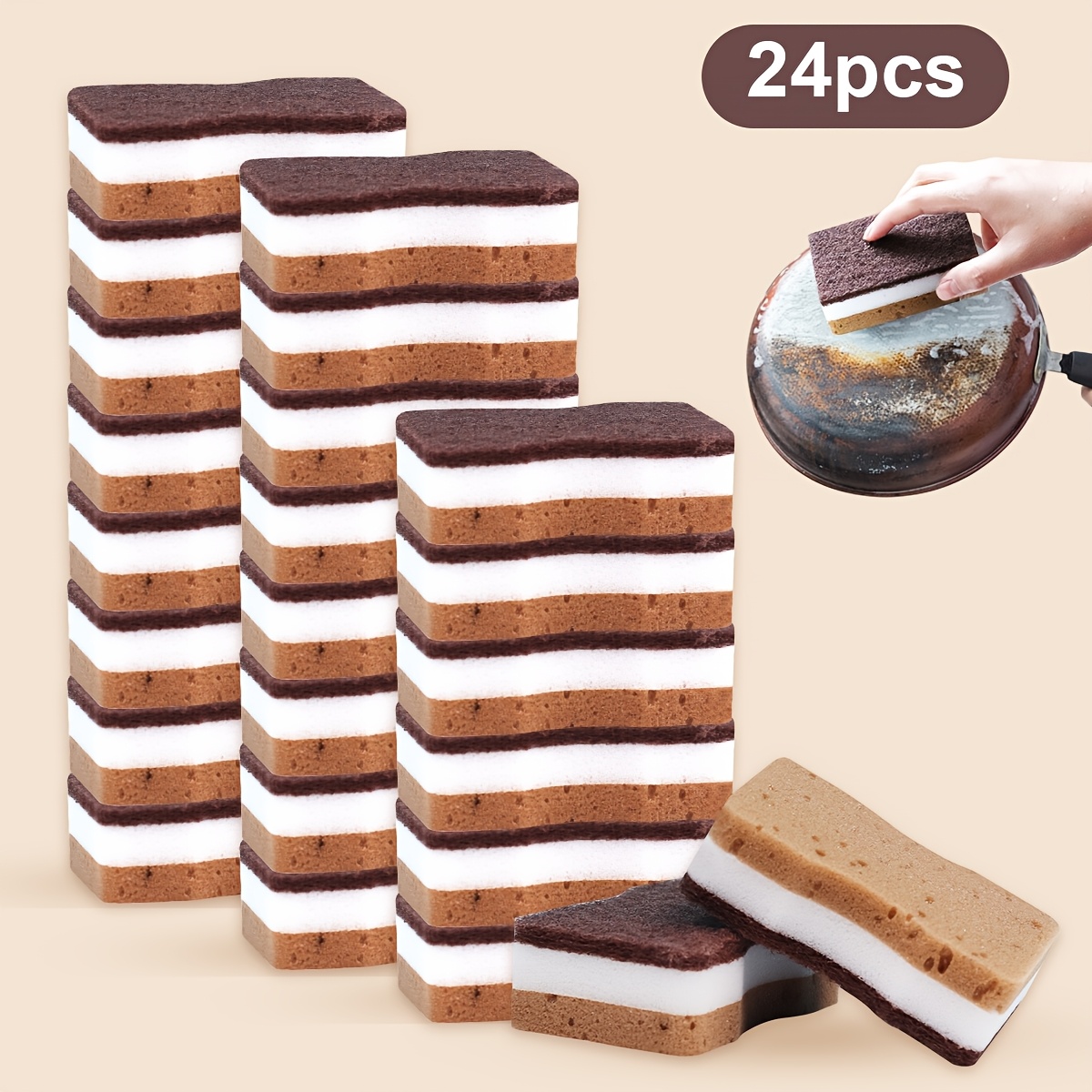 E-shop 6/24 Stück -Sand-Reinigungsschwamm Hochdichte Spülschwämme Haushalt Küche Geschirrspülen Schwammbürste Topfwaschschwamm Scheuerschwämmchen
