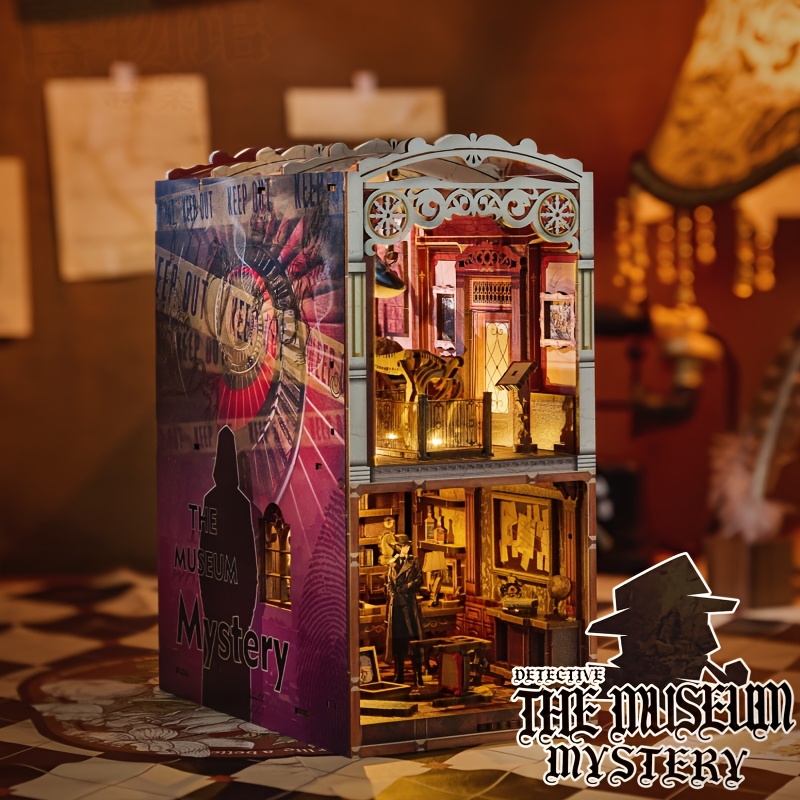 

1pc Detective Museum Mystery Themed Diy Wooden Bookshelf Kit - 3d Miniature Handcrafted Bookend, Unique Gift For , Birthday & Christmas Present (no Battery Or Glue Included)