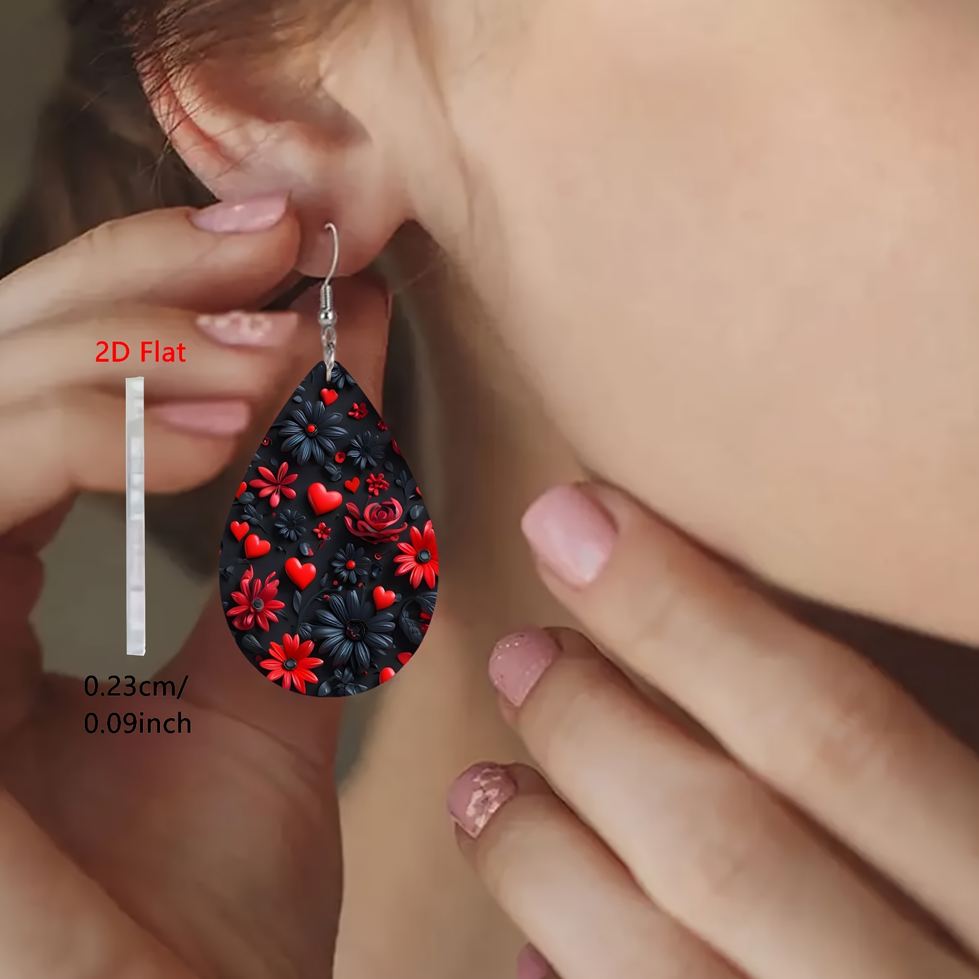 2d Flat, 2d Flat-1pair Night Pattern Steel Acrylic Earrings, Gothic Red Heart Dark Sweet , Men's And Women' Dating Party Matching Ear Accessories, Halloween