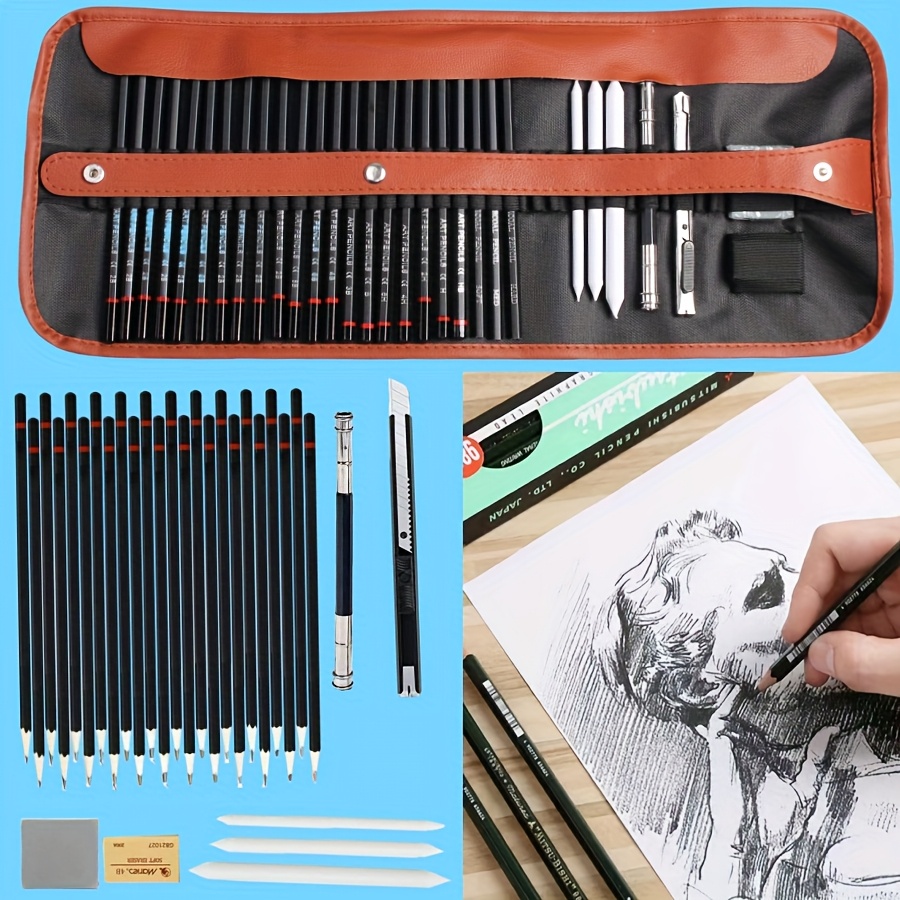TEMU Drawing Pencil Set, 31pcs Professional Art Pencil Set - Pencils, Charcoal Pencils, , Stakes, Eraser Sharpener
