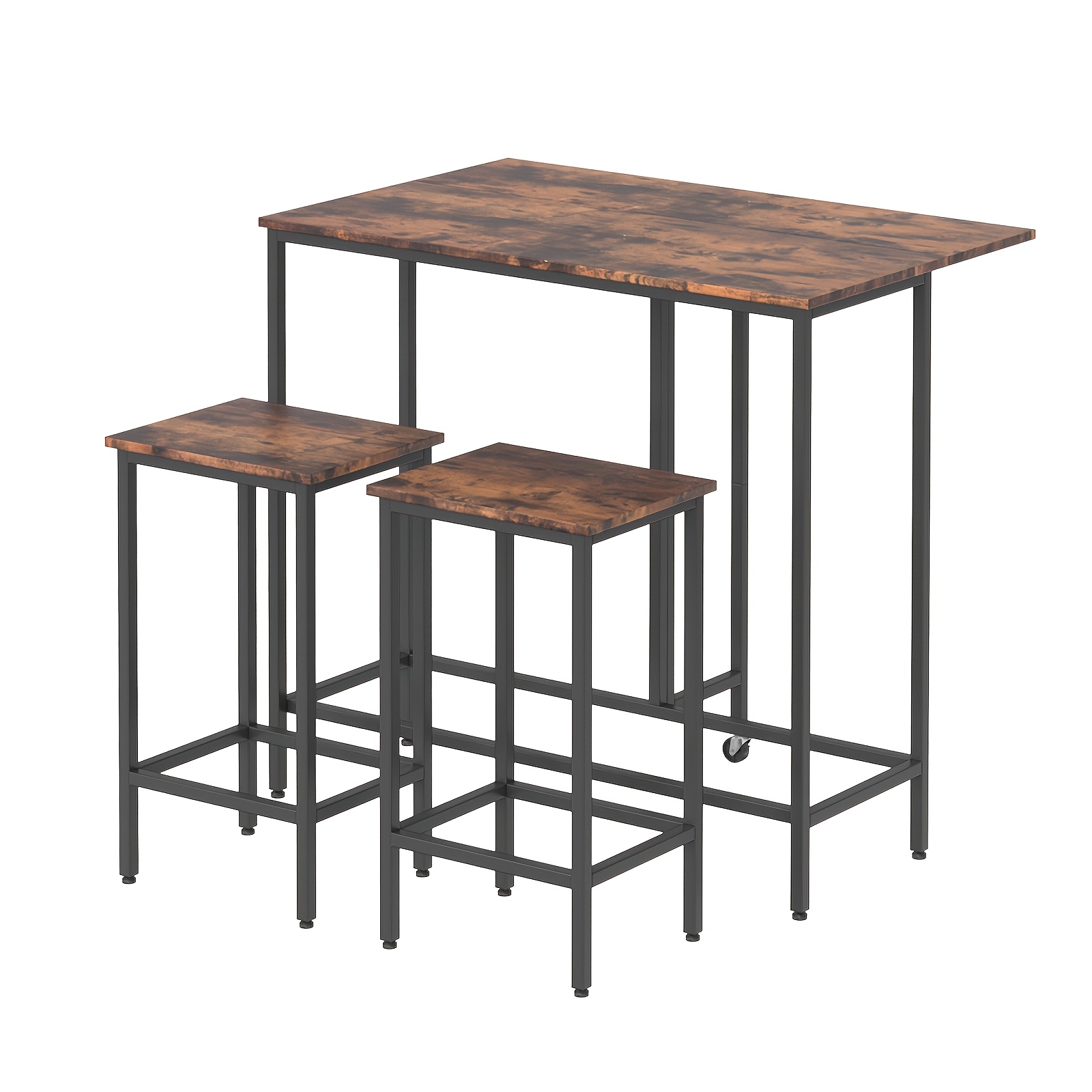 Image of 100cm Vintage Ribbon Stool Folding Bar Table, 2 Stools And , Suitable For Kitchen, Living Room, Small Gatherings, Family Lunch, Vintage Style, Storage Space, Rustic Brown