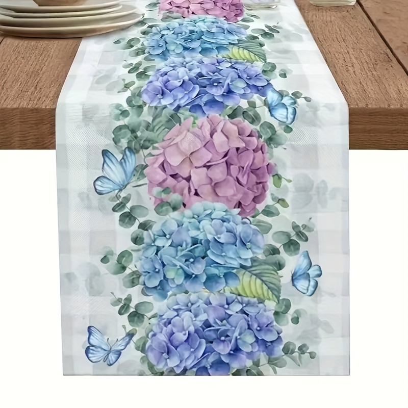 TEMU 1pc, Chemin de Table 2024, Motif Floral Marguerite Eucalyptus Lavande Feuilles, Décoration de Table de Cuisine Printanière Saisonnière pour