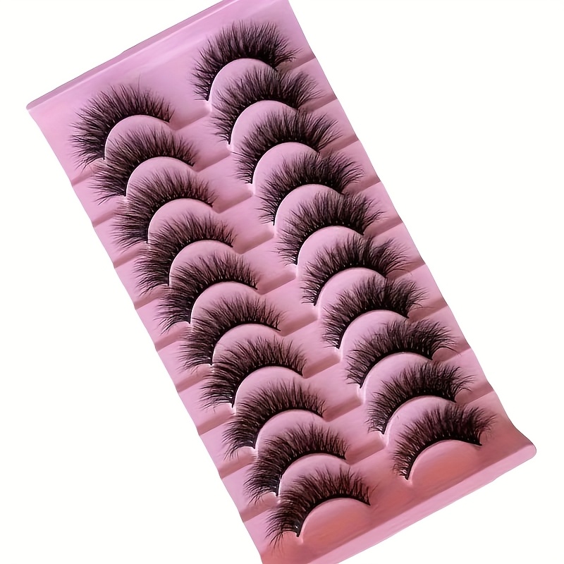Image of 10 Pairs Fluffy Artificial Cat Eye False Eyelashes, Pink Box, Hypoallergenic, Reusable, Natural And Cat , D , 0.05mm-0.07mm Thickness, 6-18mm Length, Suitable For