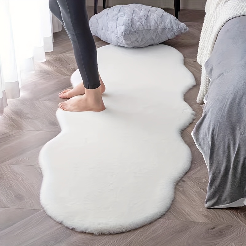 soft white   rabbit fur area mat plush polyester low pile machine washable cozy comfortable for bedroom office or living room decor   decor modern mat design polyester fiber mat