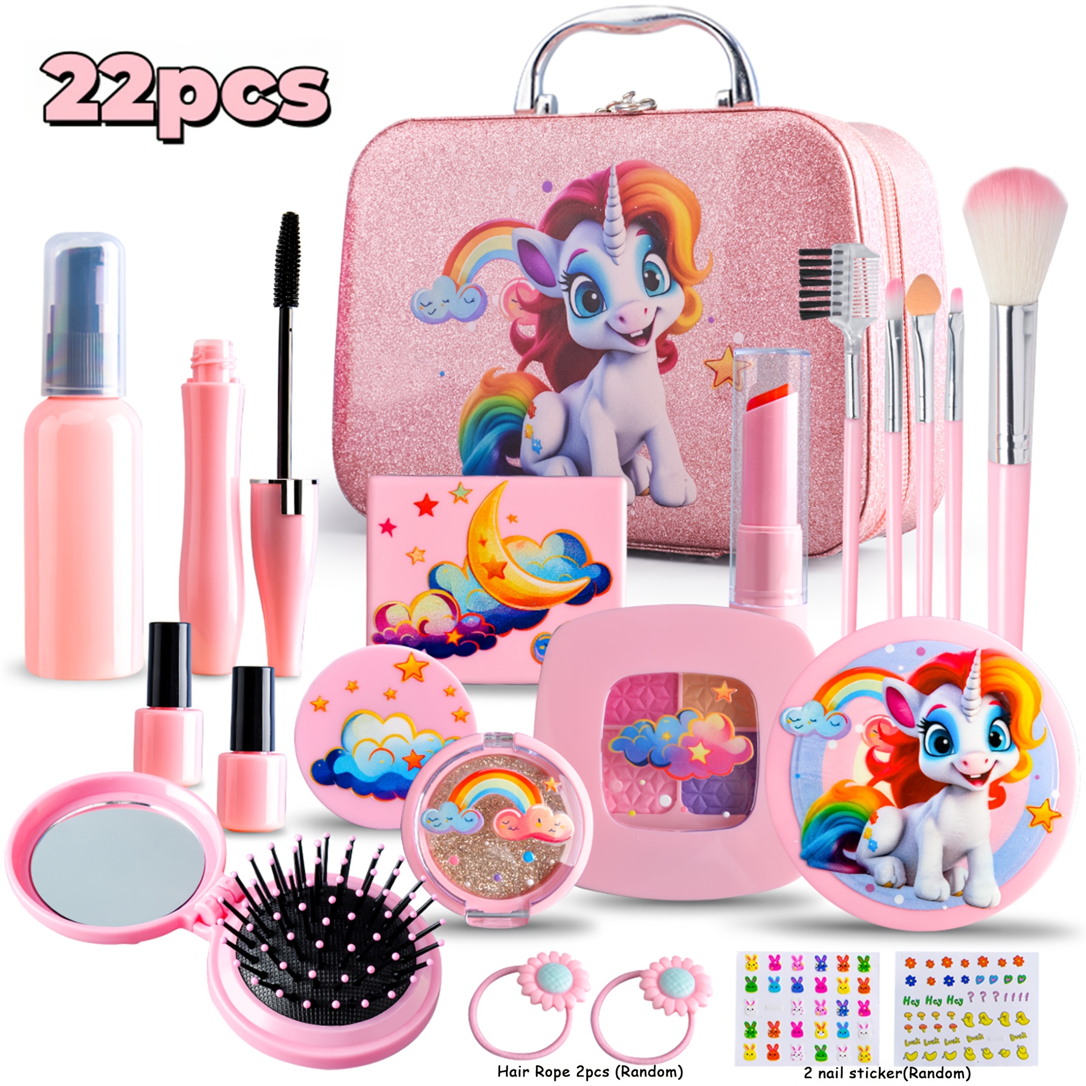 Image of 15/16/22pcs Unicorn Mermaid Tail Cosmetic Set, Non-applicable, Chemical-free, Pretend Play Gift For Boys And Girls, Game Toy With Portable Storage Box For Easy Organization, A Cute Gift