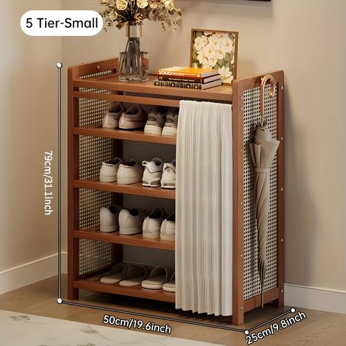 1pc shoe cabinet and curtain combination set freestanding integrated shoe cabinet multi functional shoe rack durable bamboo material suitable for bedroom living room porch and