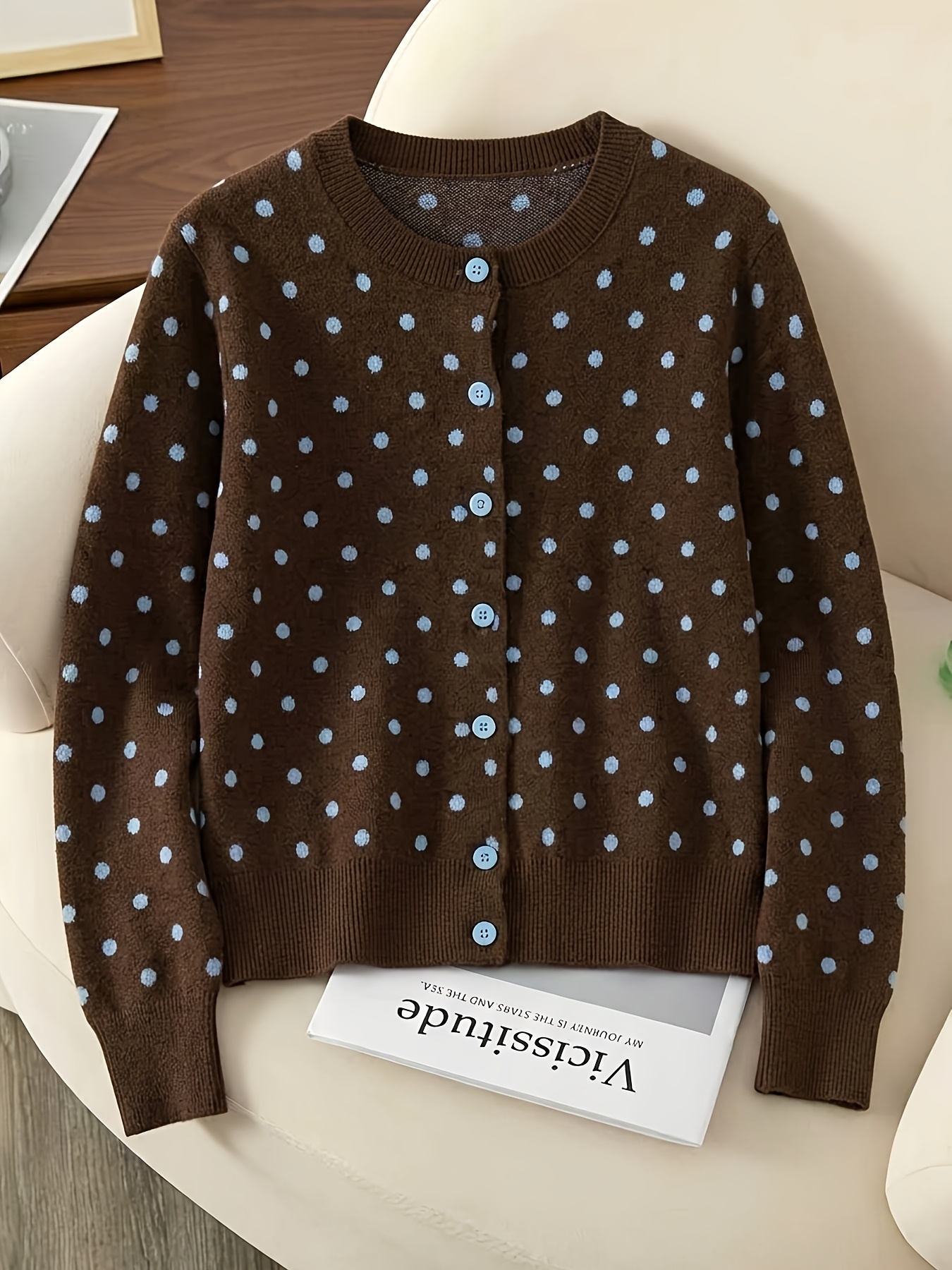 Gesine gebreid vest met polkadots