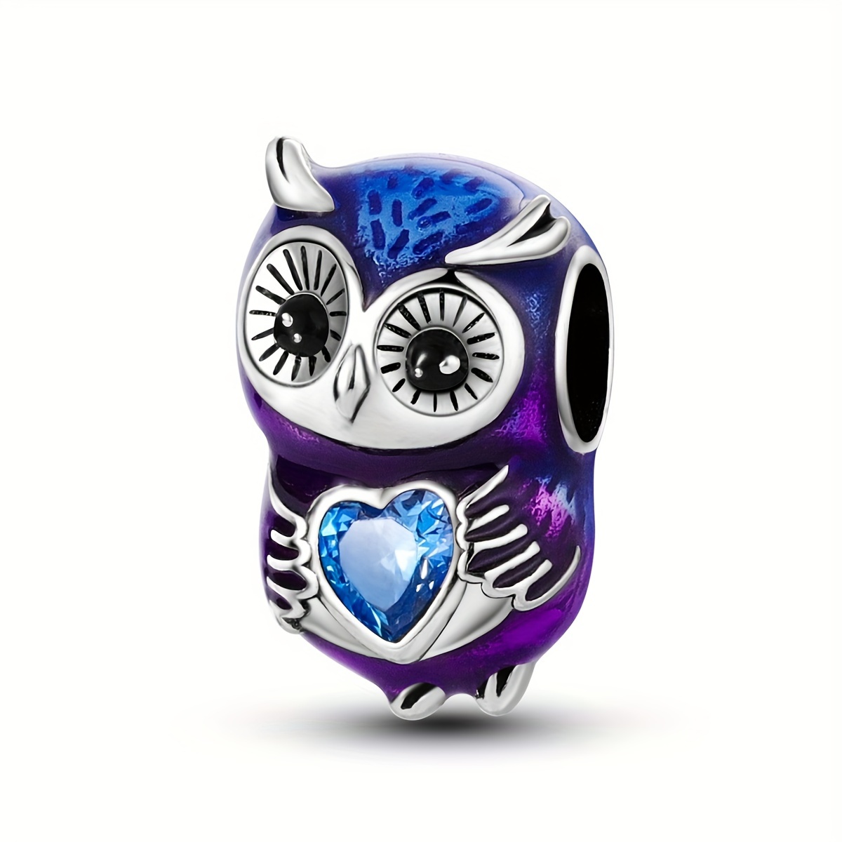 

Elegant Silvery-plated Owl & Heart Charm With Sparkling Zirconia - Perfect For Diy Bracelets, Necklaces | Cute Animal Design | Ideal Gift For Women