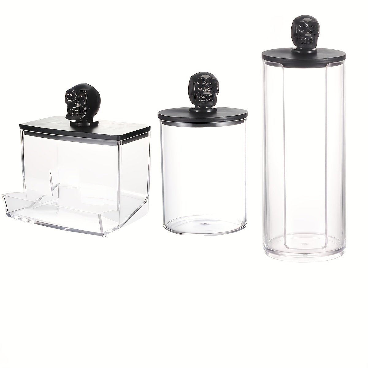 TEMU 3pcs Holder Bathroom Container Makeup Organizers Apothecary Jar Halloween Decorations For Ball/swab/round Pads/floss/hair Ties Canister Vanity