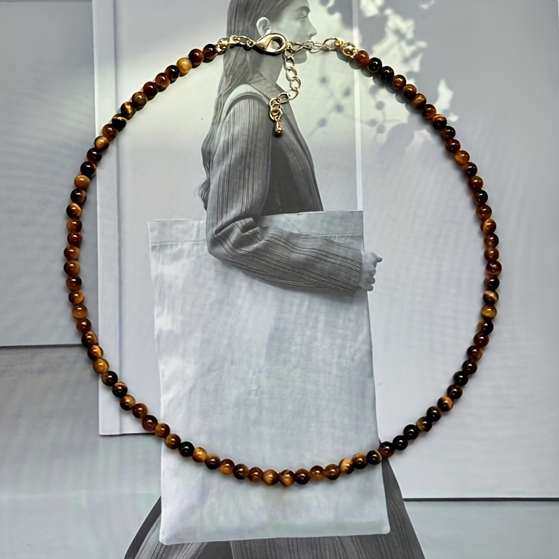 E-shop Naturstein Tigeraug Perlenkette Kleine Choker Perlenkette Valentinstagsgeschenk für Freundin