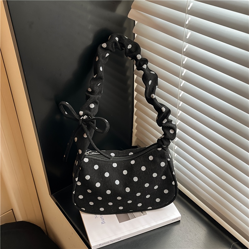 TEMU A Stylish Polka-dot Single-shoulder Handbag With Zipper Closure And Fixed Shoulder Strap, Suitable For Daily Commutes, Shopping, And Date . The