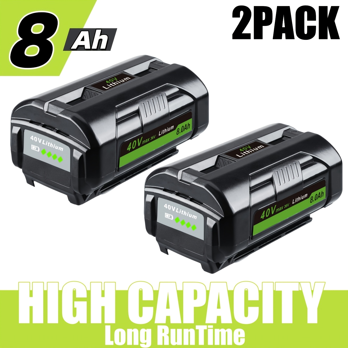 TEMU 1/2 Pack 40v 8ah Battery For Ryobi 40v Cordless Power Tools High Capacity 40-volt Lithium Battery For Ryobi Op4040 Op40201op4026 Op4030 Op4050