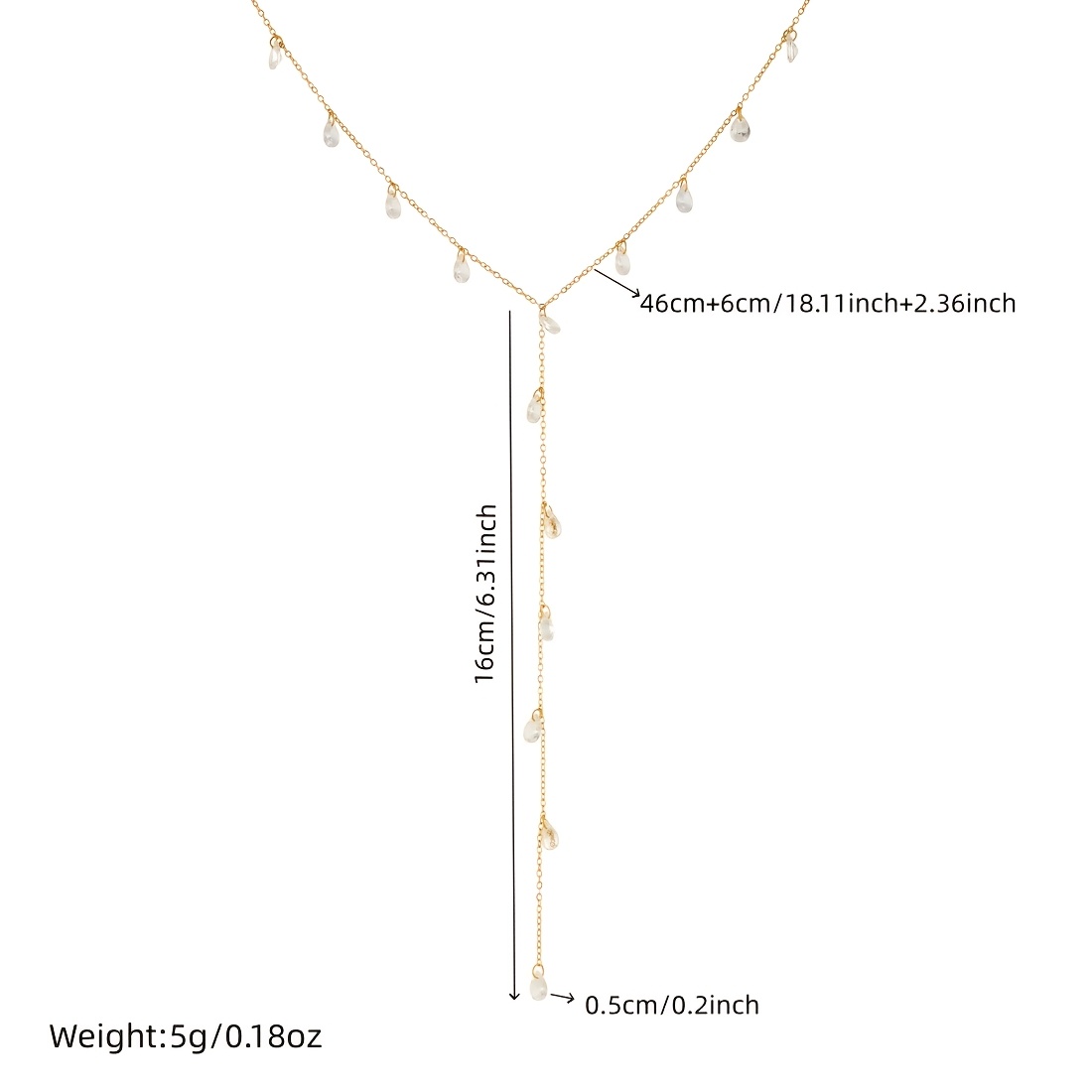 Minimalist 18k Plated Stainless Steel Necklace with Clear Drop Charms