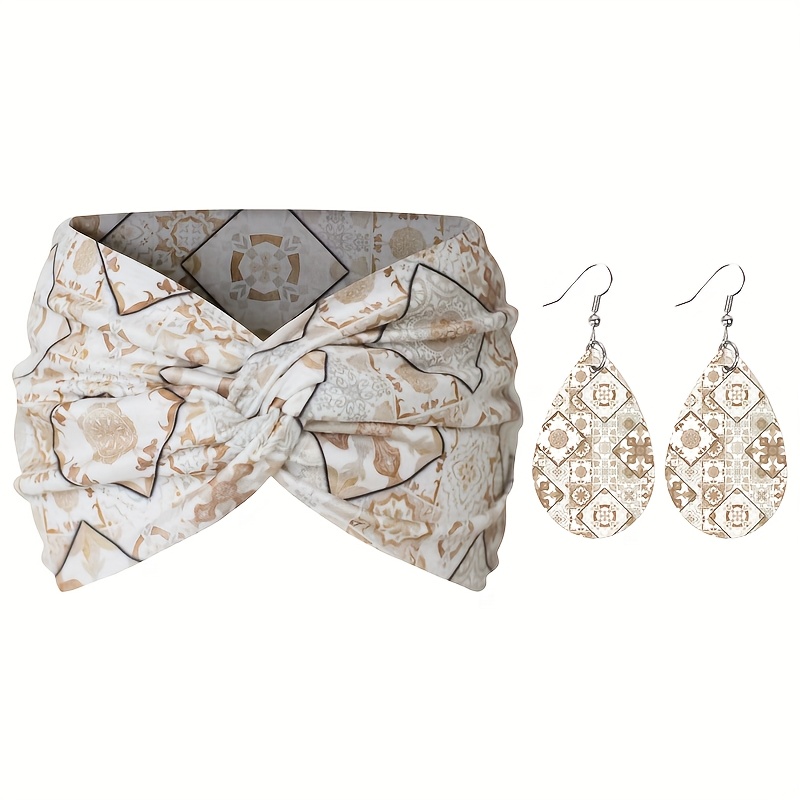 E-shop 3-teiliges/Set Bedrucktes Weites 1 Stück Stirnband und 1 Stück Ohrringe Set Damen Stirnband Damen Ohrringe Set Mehrfarbig Optional Geschenk